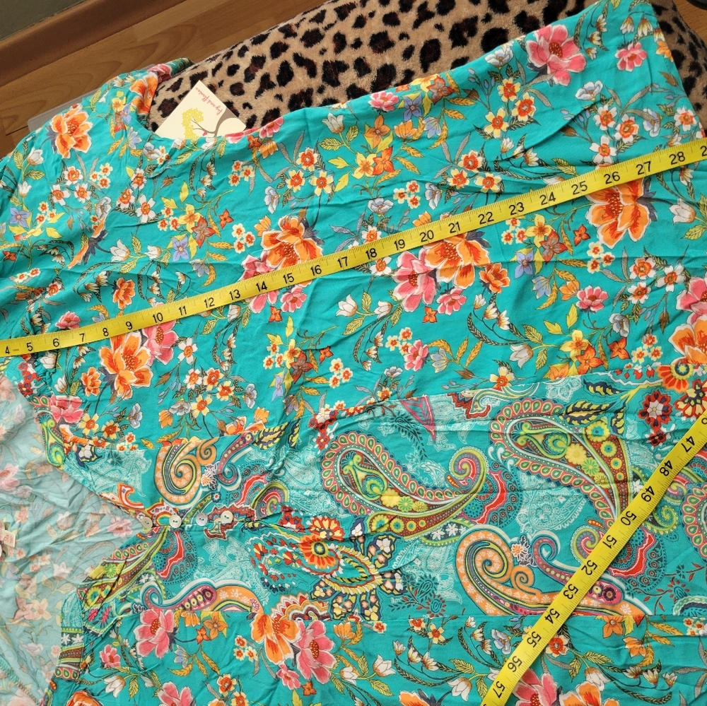 FINAL PRICE Teal Tropical Print Blouse - Picture 11 of 11